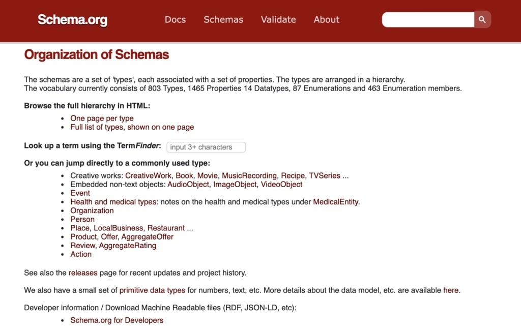 Home page of the Schema.org website