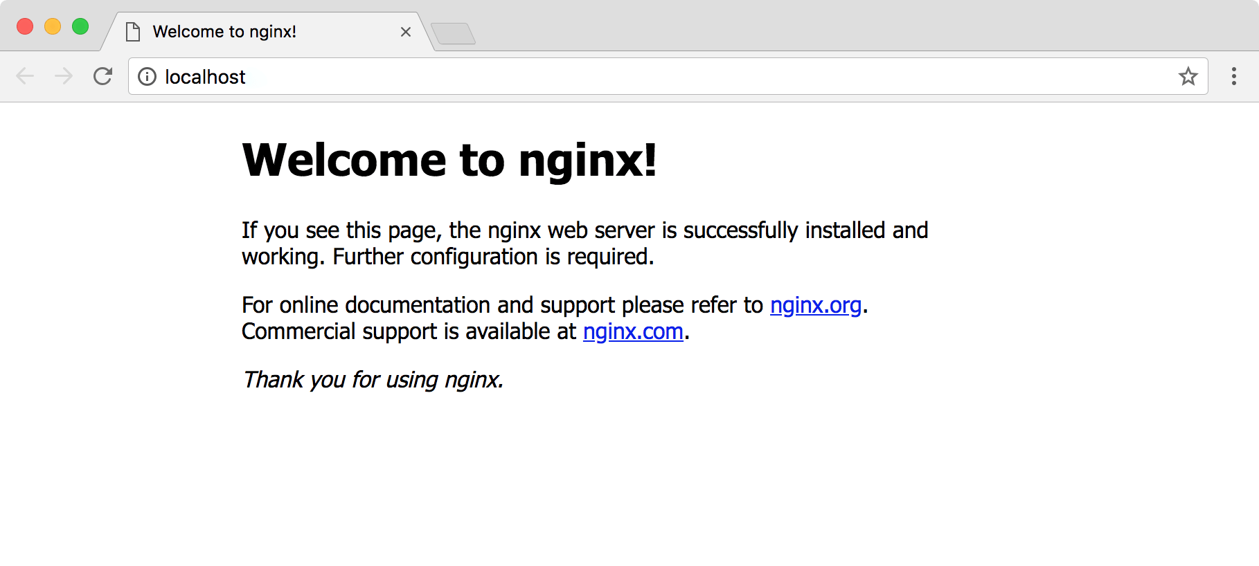 welcome screen after successfully installing nginx